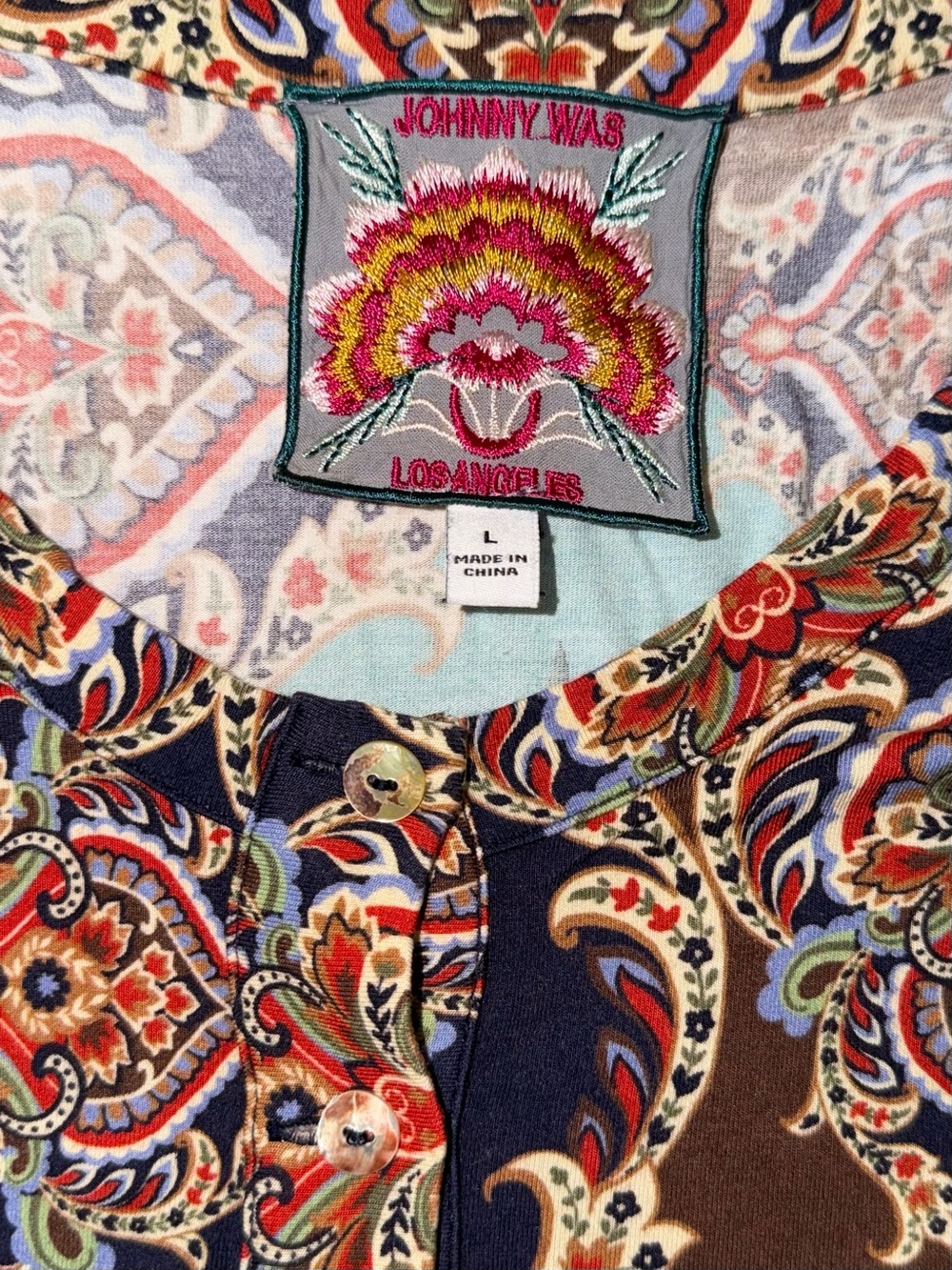 EUC Johnny Was Indi Flower Paisley 3/4 Sleeve Bamboo Henley Tunic - Picture 10 of 12